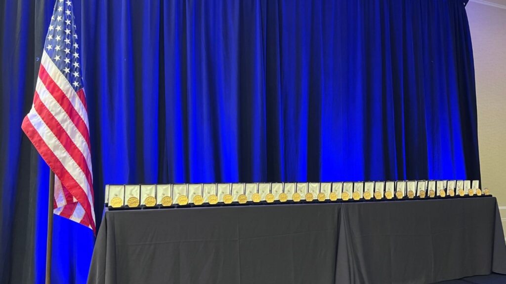 Table with Congressional Gold Medals to be awarded to the families of Chinese American WII veterans