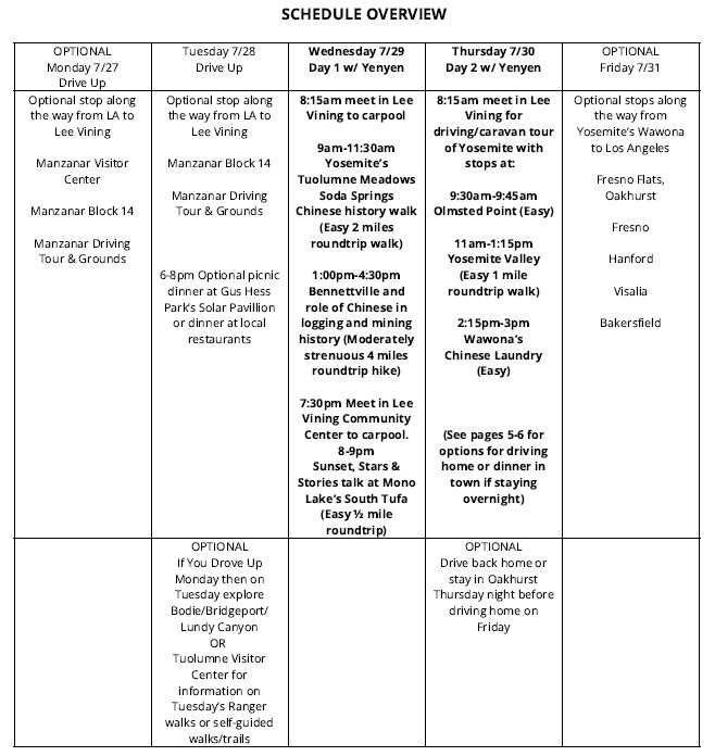 2026 Yosemite Pilgrimage Schedule