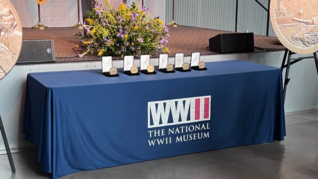 Table with 6 Congressional Gold Medals to be awarded to 6 living Chinese American veterans