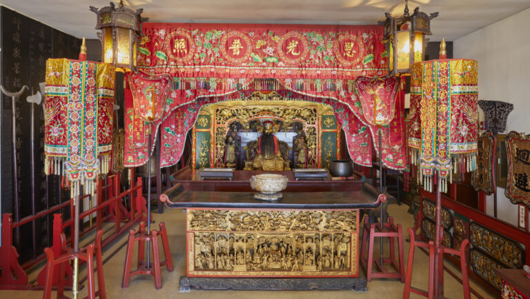 Red and gold Guandi Shrine at Kong Chow Temple.